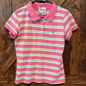 Lilly Pulitzer pink striped VTG white label polo shirt size medium EUC‎